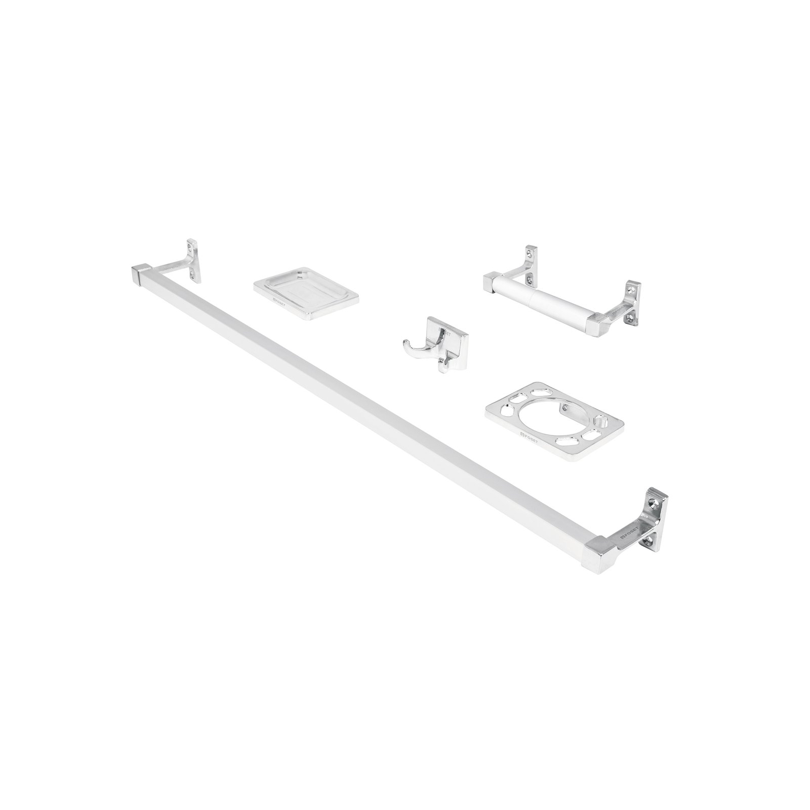 Juego de 5 accesorios para baño, metálicos, cromo, BASIC