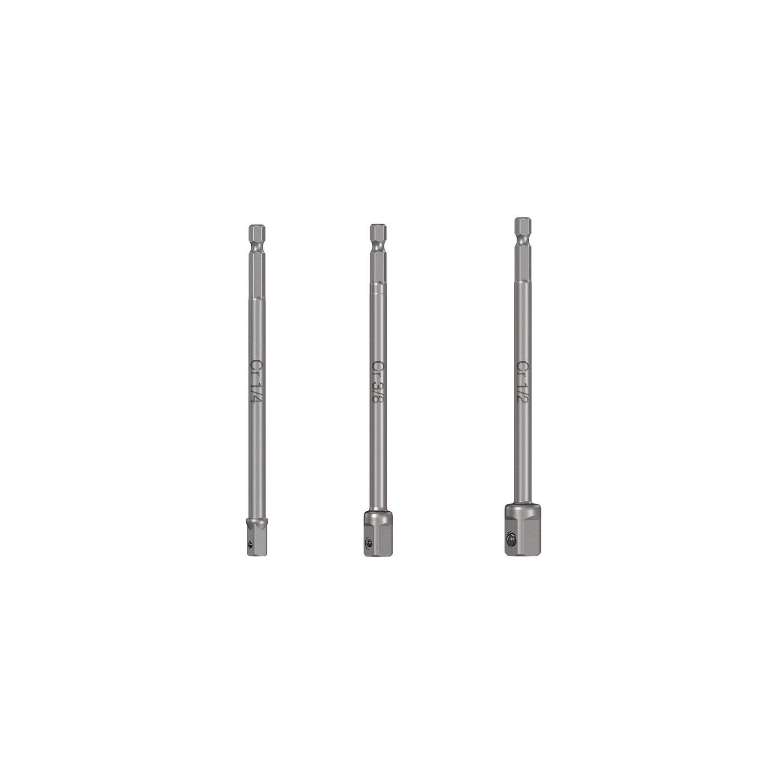 Juego de 3 adaptadores largos para dados de 1/4, 3/8 y 1/2'