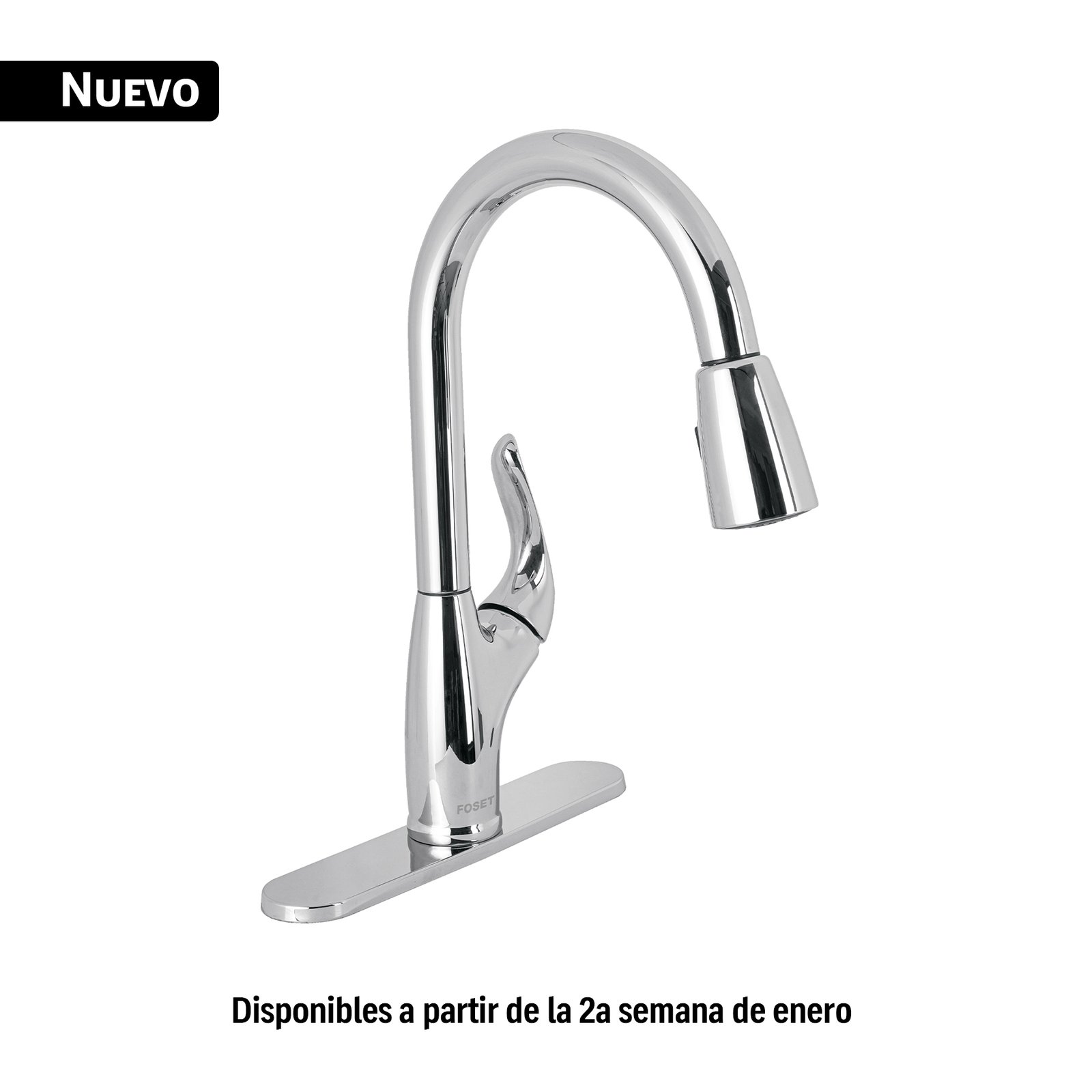 Monomando nariz retráctil para fregadero, cromo, FOSET AERO
