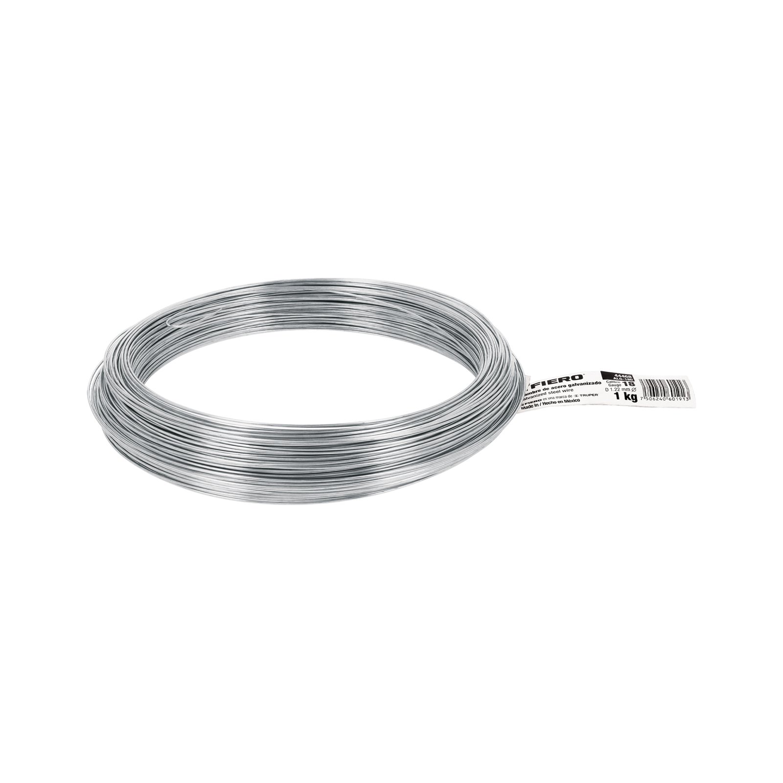 Rollo de 1 kg alambre galvanizado, calibre 18, FIERO
