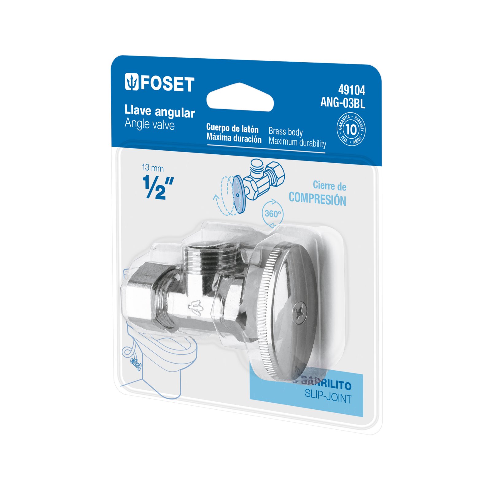 Llave angular 1/2', multivuelta, barrilito, blíster, FOSET