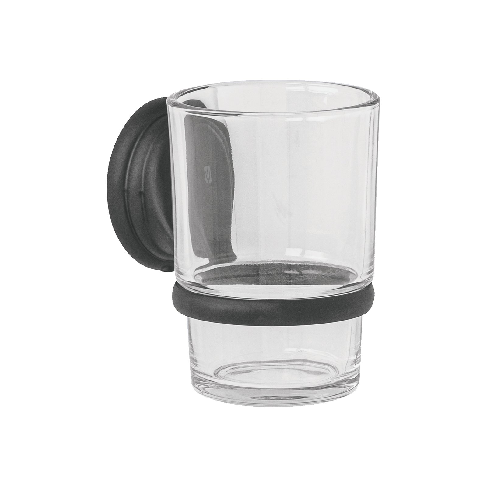 Portavaso cepillero con vaso de vidrio, negro, FOSET AQUA