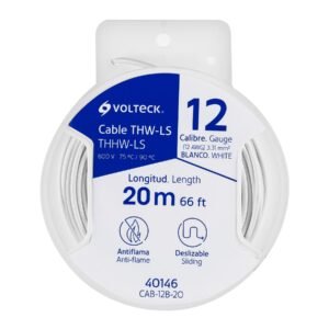 Carrete con 20 m de cable THHW-LS 12 AWG blanco, VOLTECK