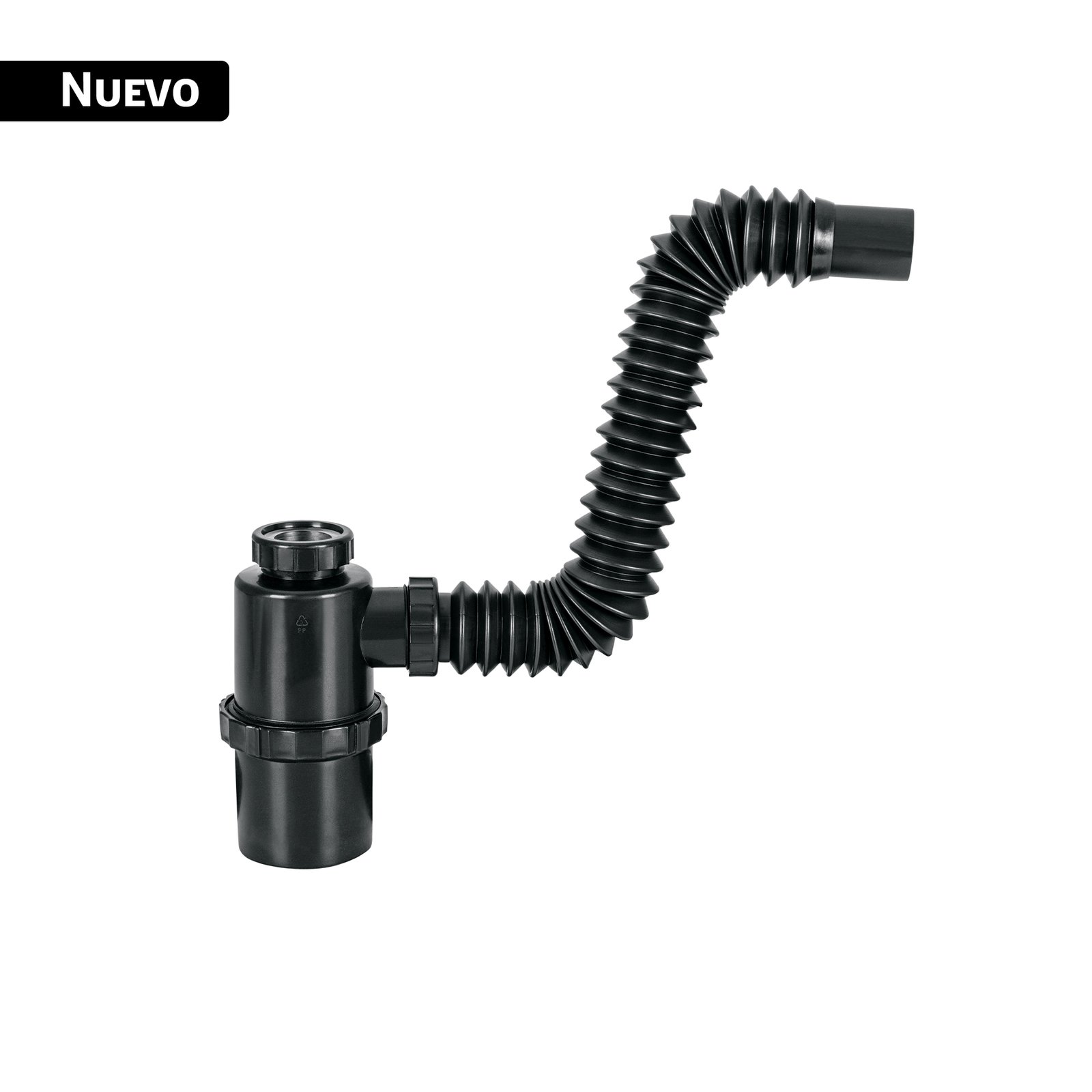 Céspol de bote de PP negro, para lavabo o fregadero, FOSET