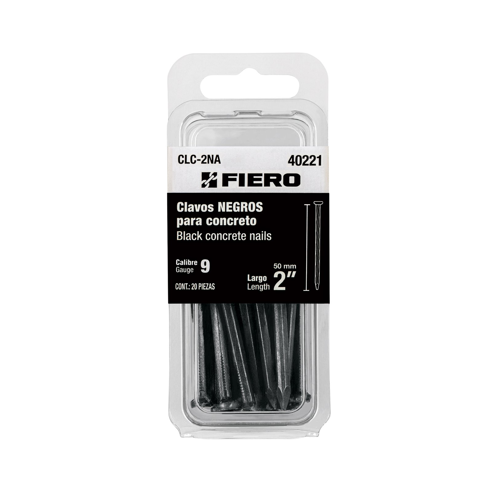 Blíster con 20 clavos negros para concreto 2', FIERO
