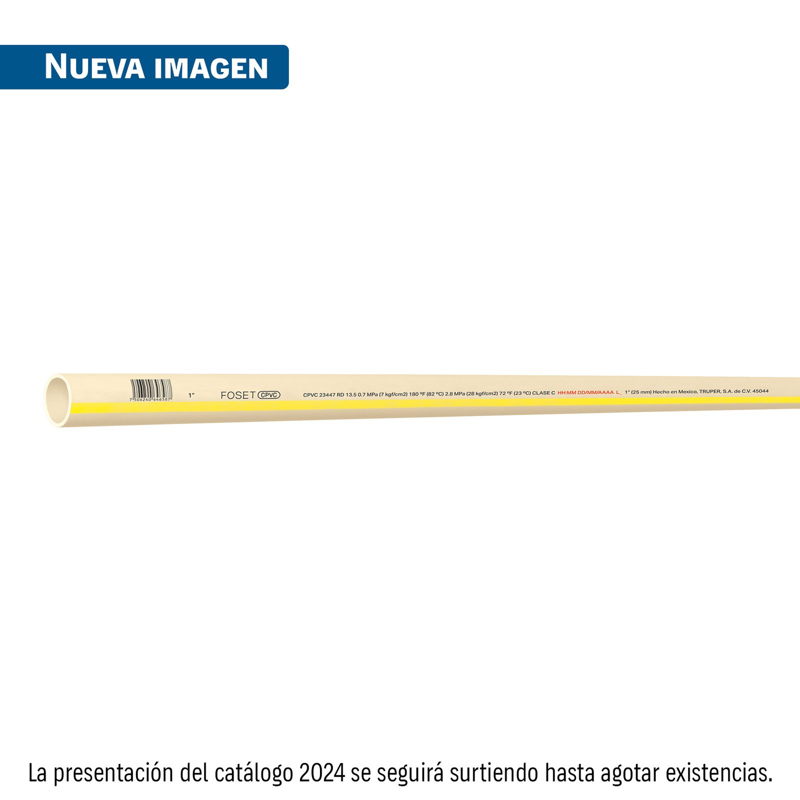 Tubo de 1' CPVC hidráulico RD 13.5, 1', 3m, 0.8kg, FOSET