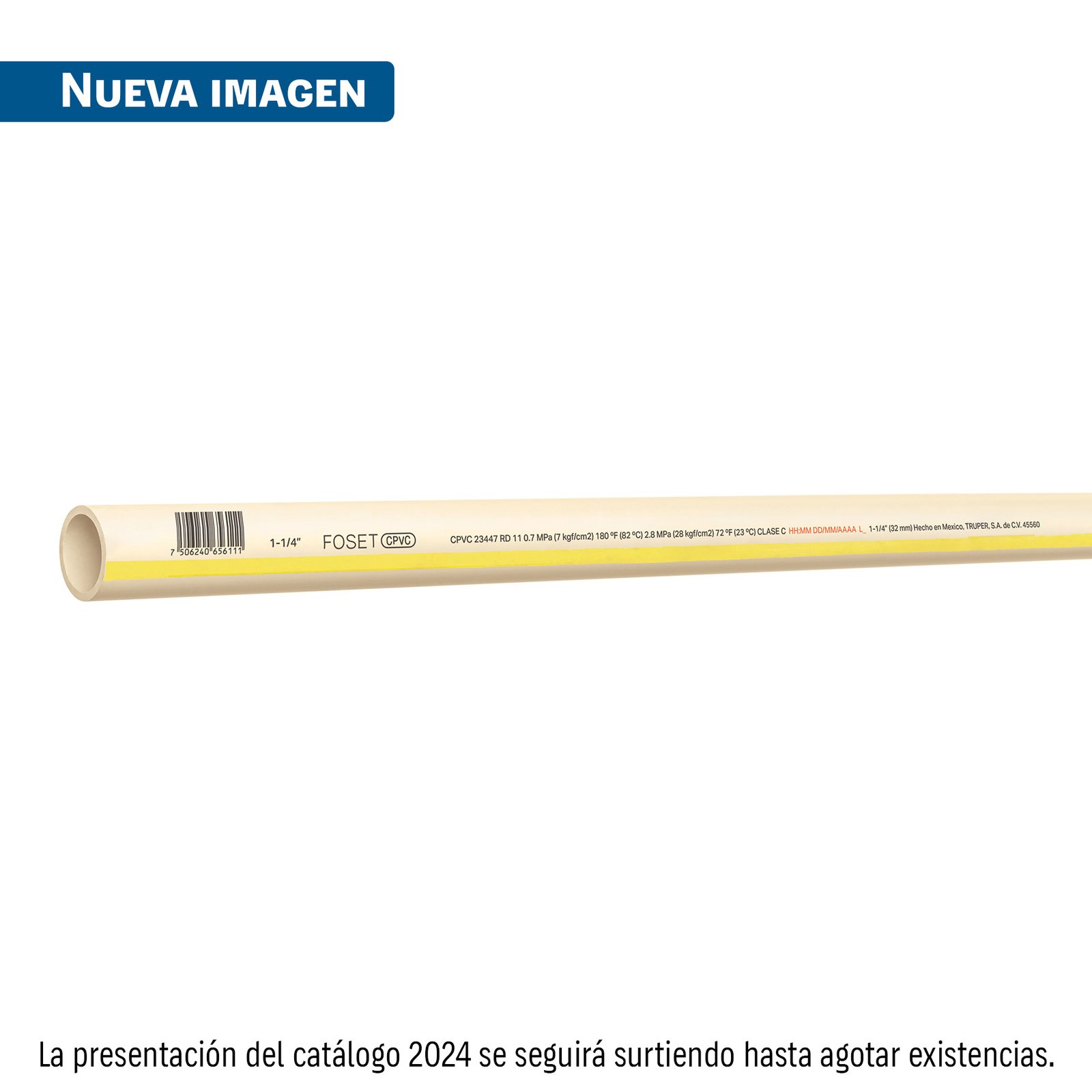 Tubo de 1-1/4' CPVC hidráulico RD 11, 3m, 1.5kg, FOSET