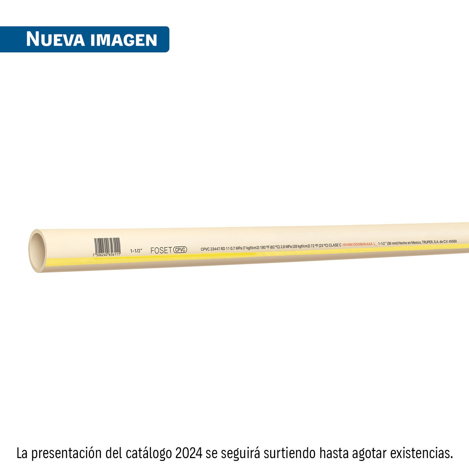 Tubo de 1-1/2' CPVC hidráulico RD 11, 3m, 2.1kg, FOSET