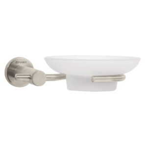 Jabonera metálica satín con plato de vidrio, FOSET ELEMENT