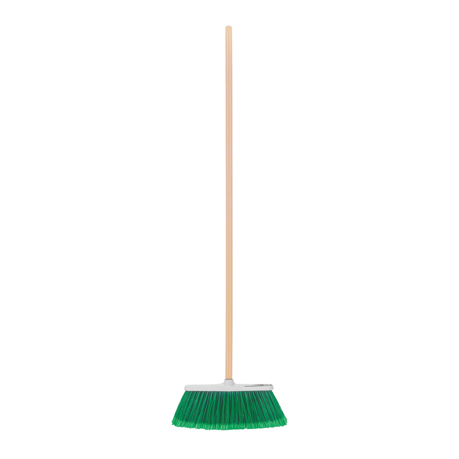 Escoba grande tipo cepillo, cerdas de PVC, bastón de madera