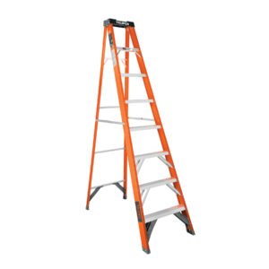 Escalera de tijera, tipo ll, 7 peldaños, fibra de vidrio