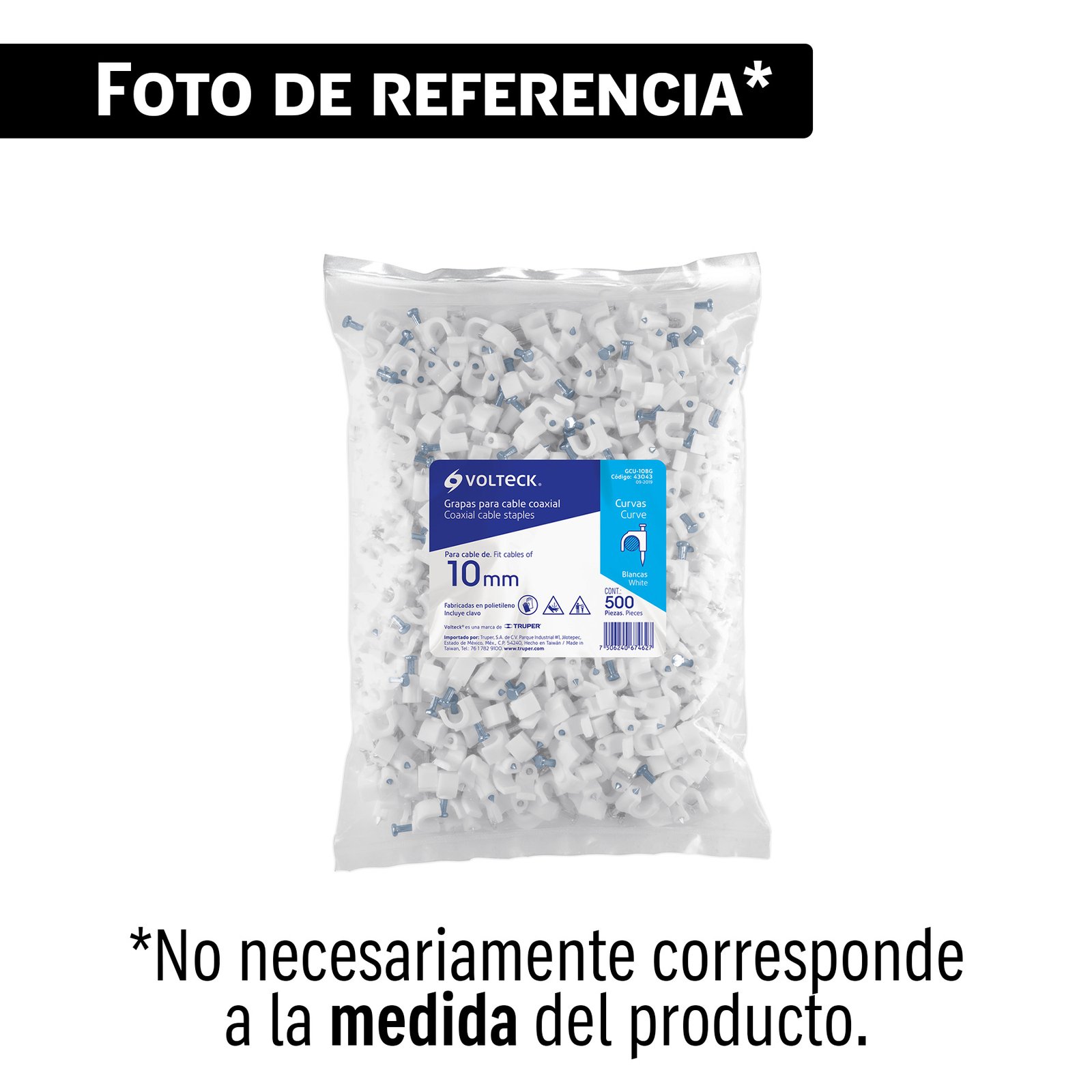 Bolsa con 100 grapas blancas de 16 mm para cable redondo