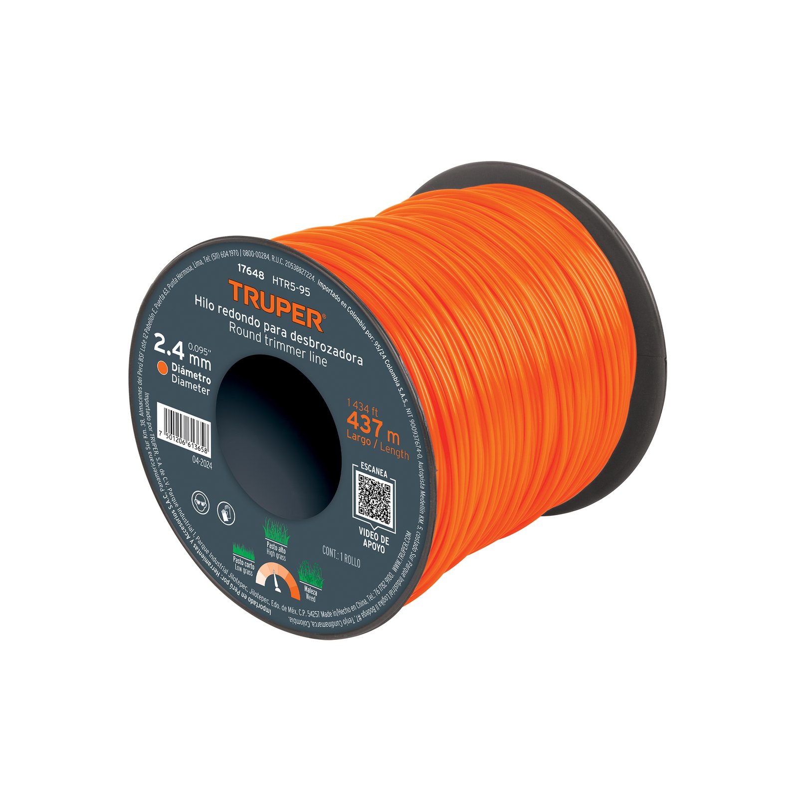 HTR5-95.jpg Hilo redondo, para desbrozadora, 2.4mm x 437m,carrete,TRUPER - Image 1