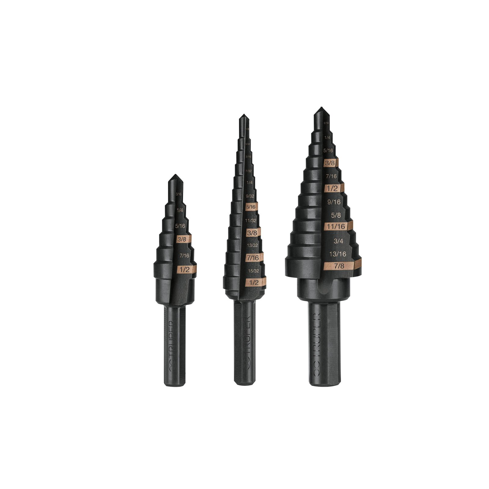 Juego de 3 brocas escalonadas de óxido negro, TRUPER
