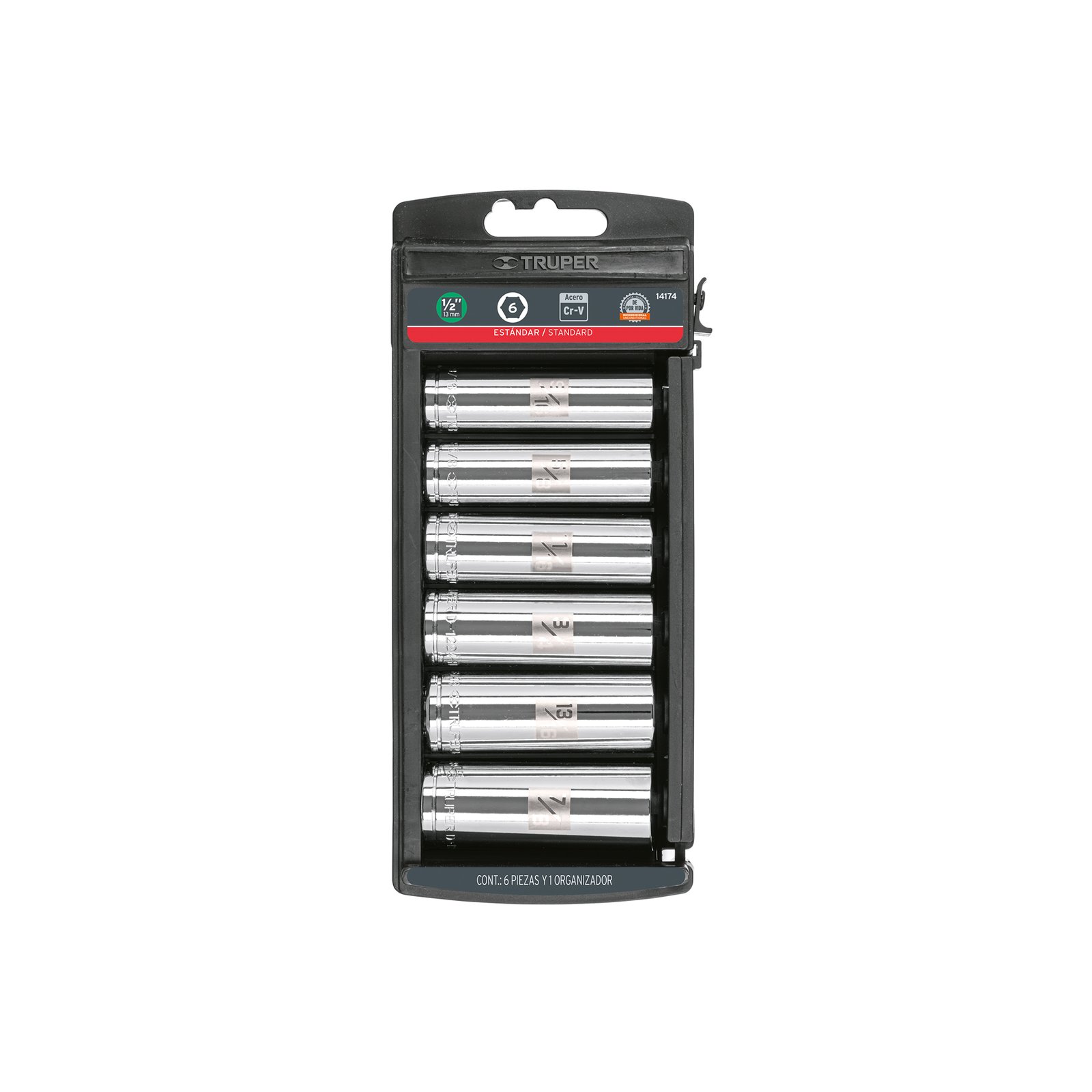 Juego 6 dados largos cuadro 1/2' std, TRUPER