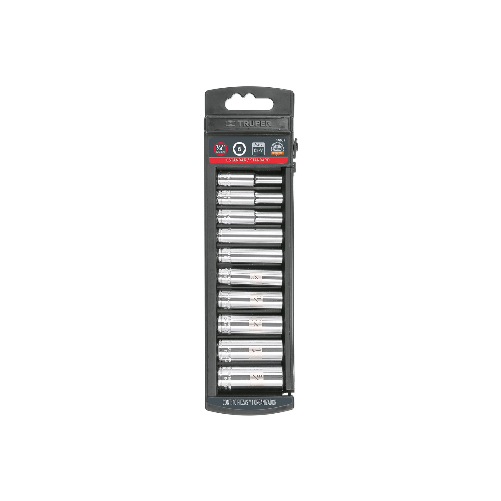 Juego de 10 dados largos cuadro 1/4' std, TRUPER