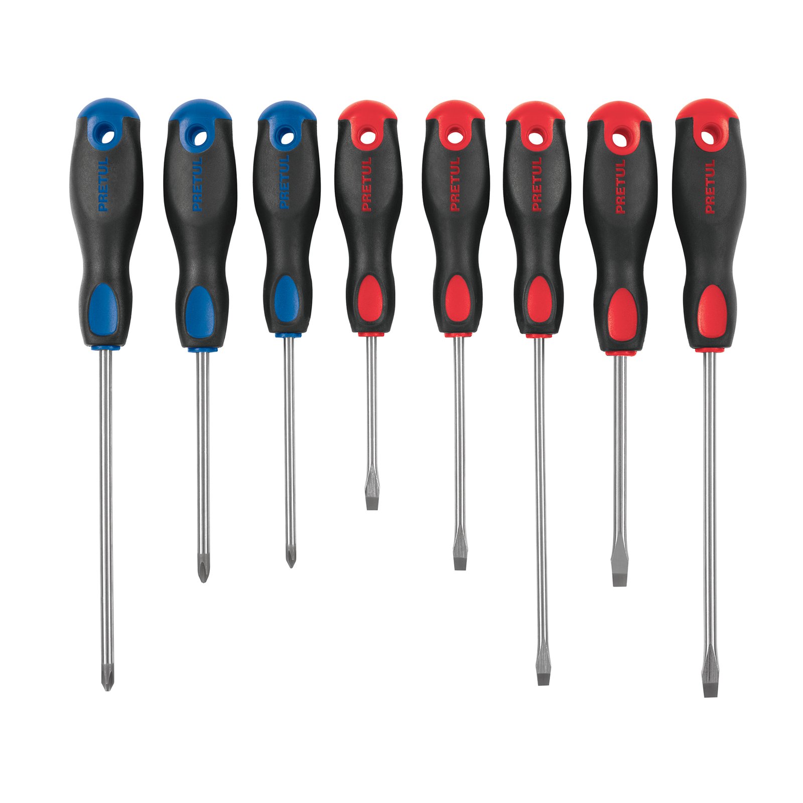 Juego de 8 desarmadores mango Comfort Grip, PRETUL