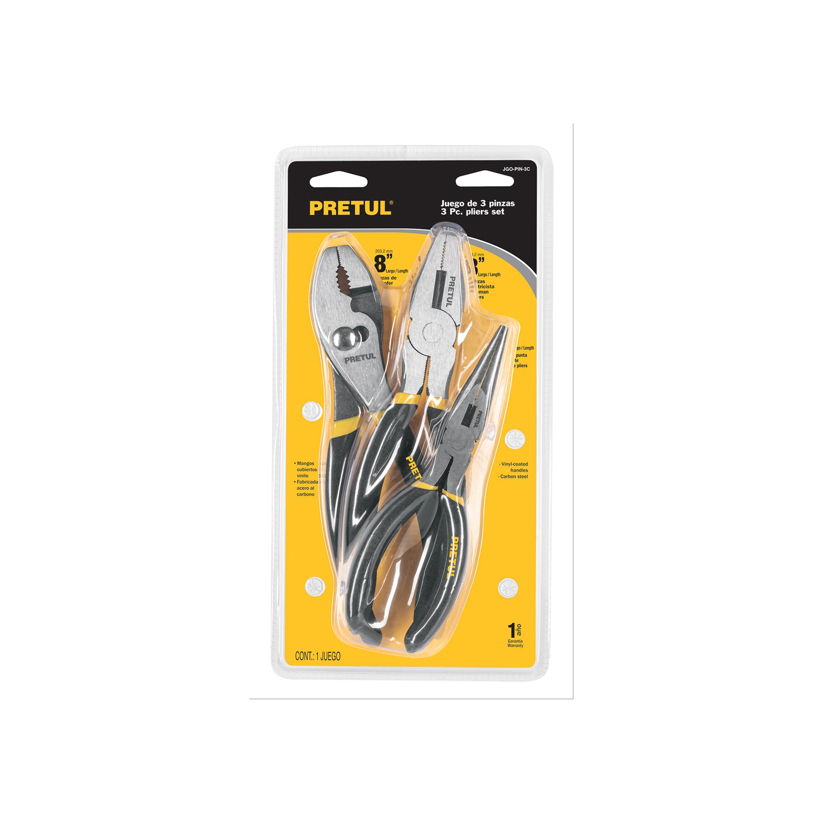 Juego de 3 pinzas, mangos de PVC, PRETUL