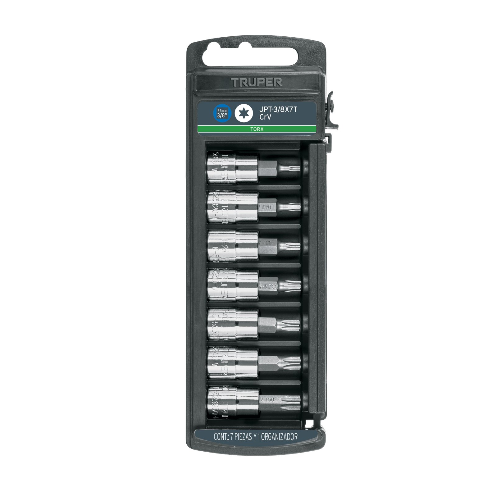 Juego de 7 dados cuadro 3/8' punta torx, TRUPER