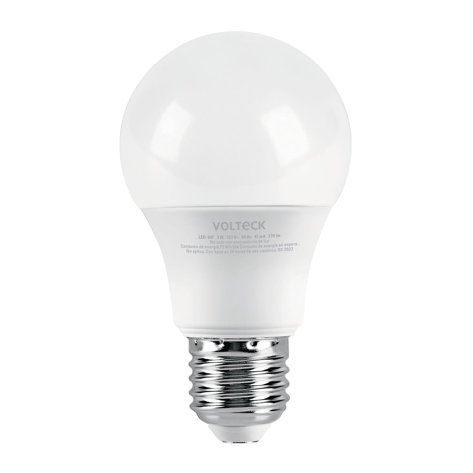 Foco LED 3W (25W) A19, 6500K blanca fría, 270 lm, blíster