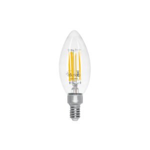 Foco LED filamento 4 W, vela, 2700K luz ambar, E12, VOLTECK