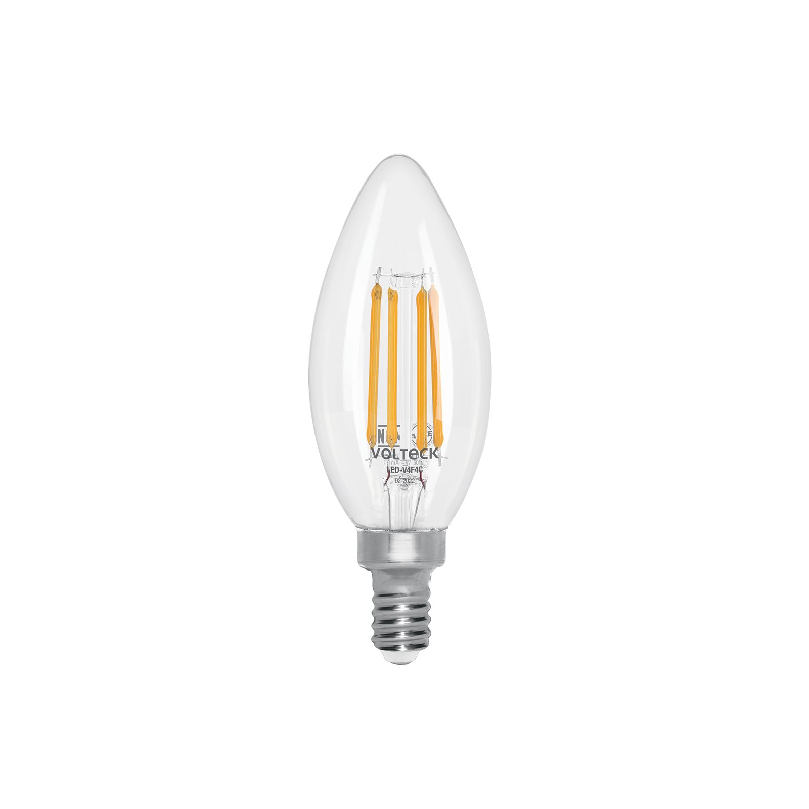 Foco LED filamento 4 W, vela, 2700K luz ambar, E14, VOLTECK