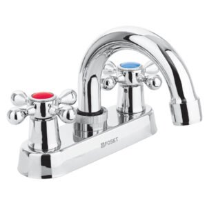 Mezcladora 4' para lavabo, cuello curvo, manerales cruceta