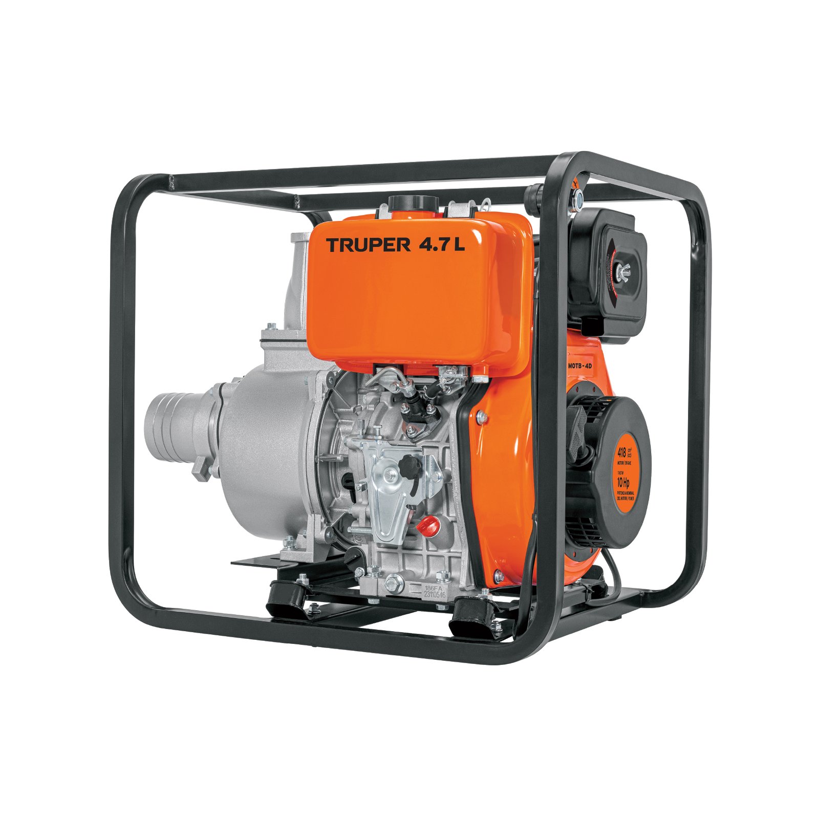 Motobomba autocebante 4'x4', diesel 10HP, agrícola, TRUPER