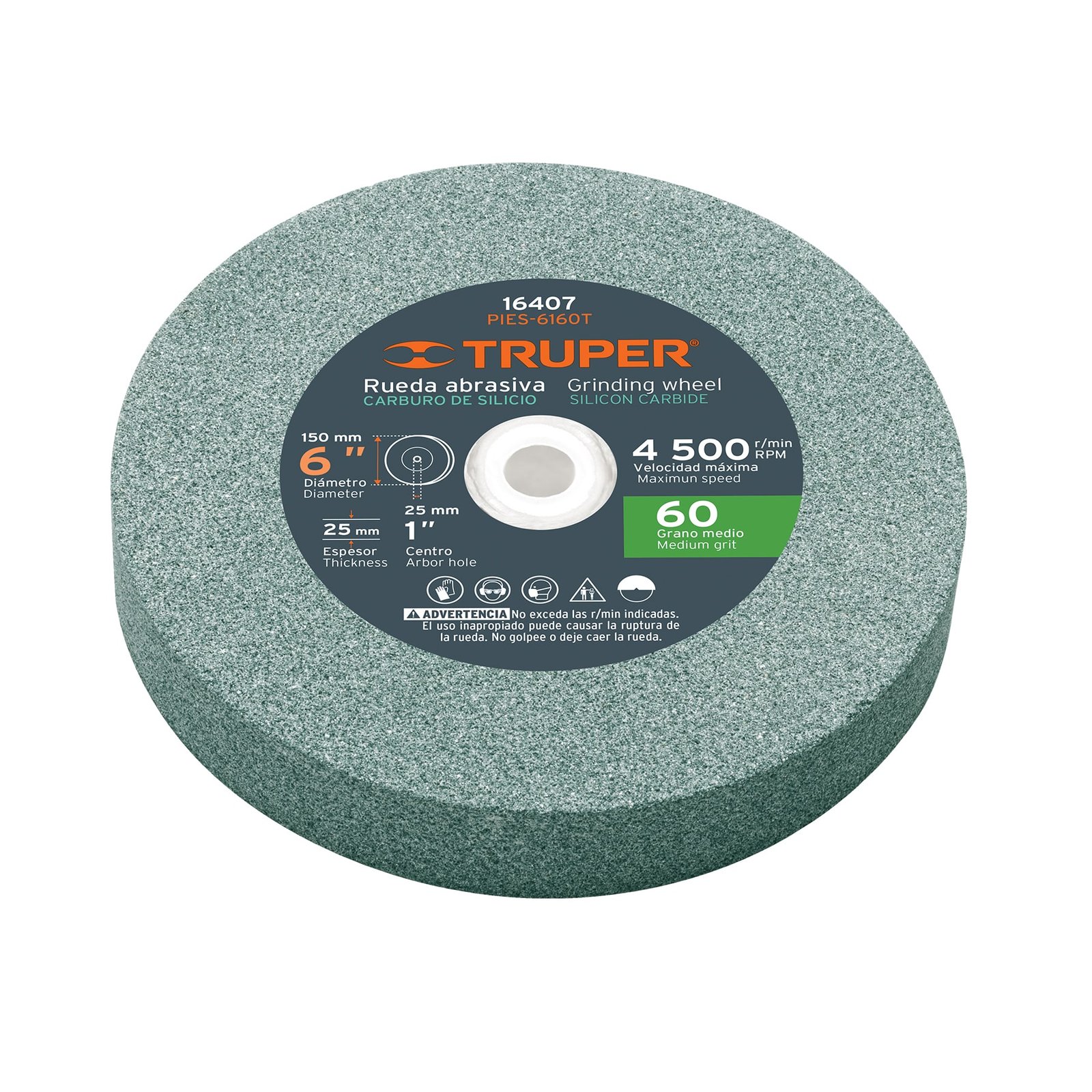 Rueda abrasiva p/esmeril 6'x25mm, carburo silicio, grano 60