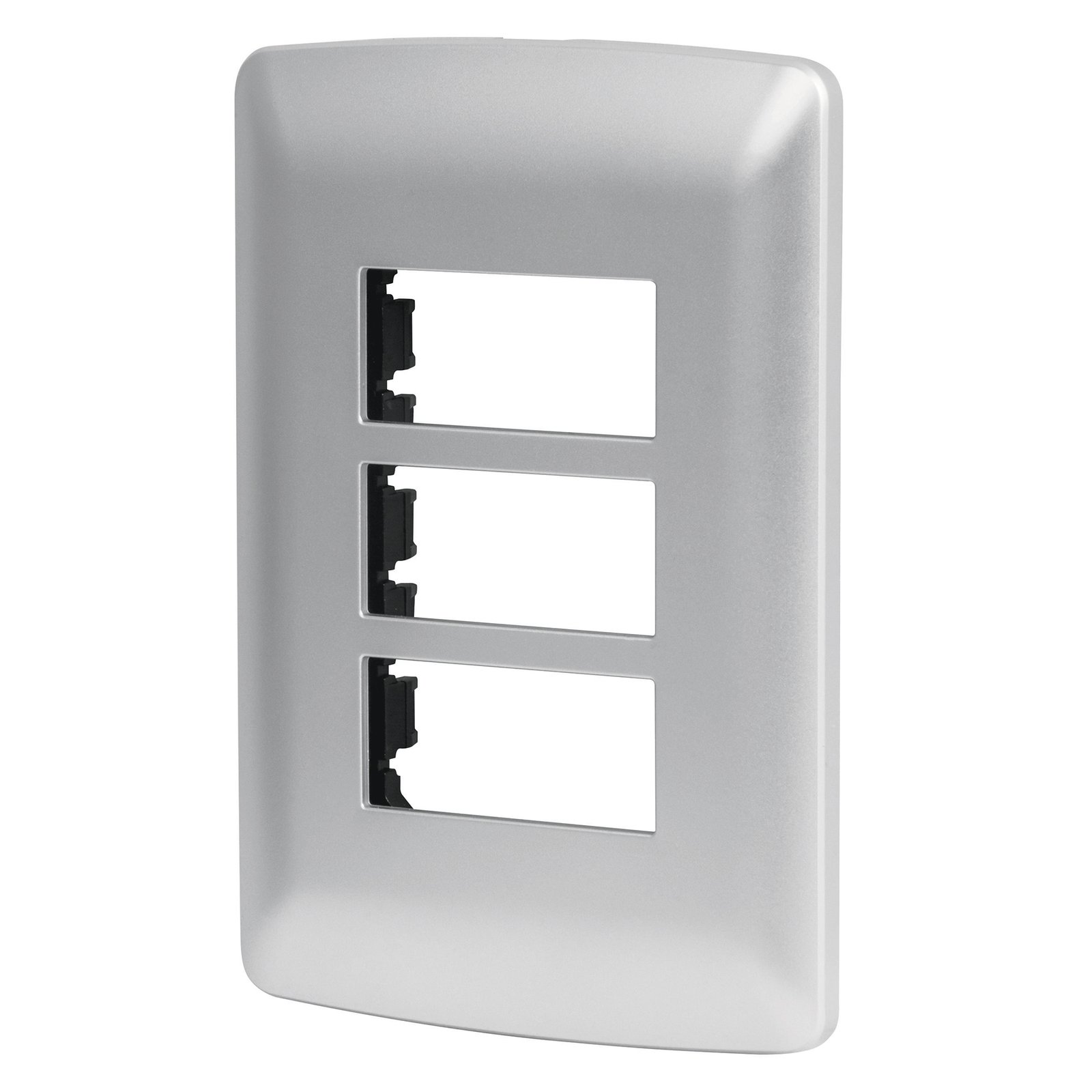 Placa 3 módulos de ABS, línea italiana, color plata, VOLTECK