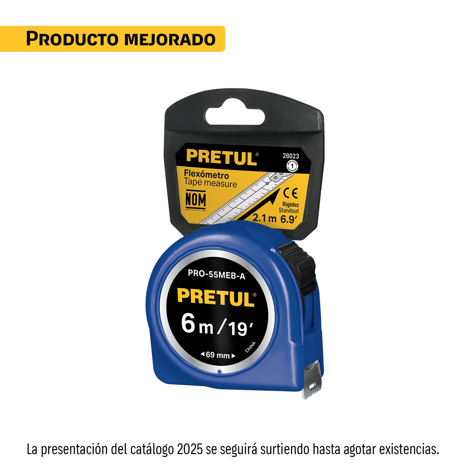 Flexómetro azul 6 m cinta 25 mm, en tarjeta, PRETUL