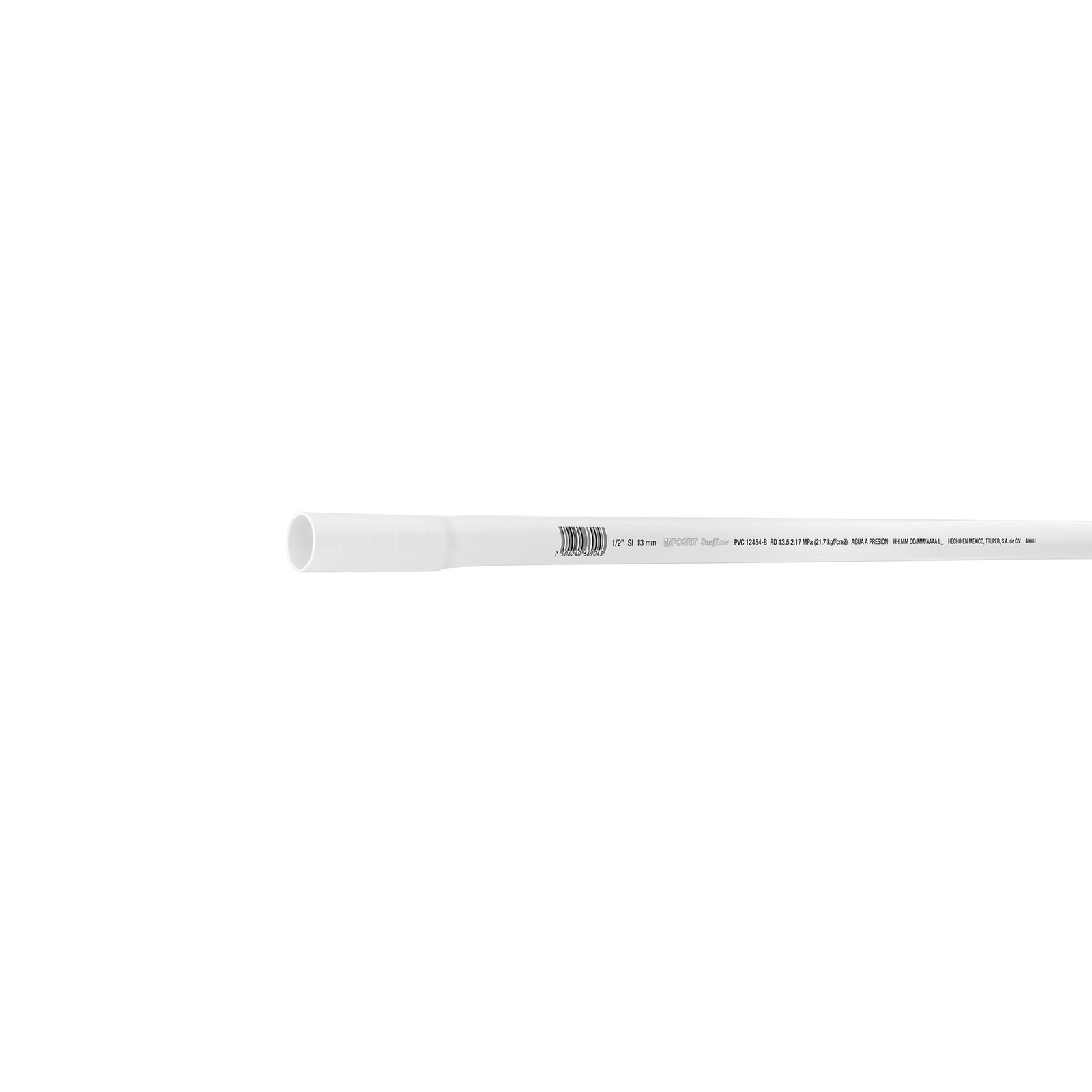 Tubo de 1/2' PVC hidráulico RD 21, 3m, 0.25kg, FOSET