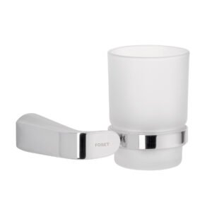 Portavaso cepillero cromo con vaso de vidrio, FOSET RIVIERA
