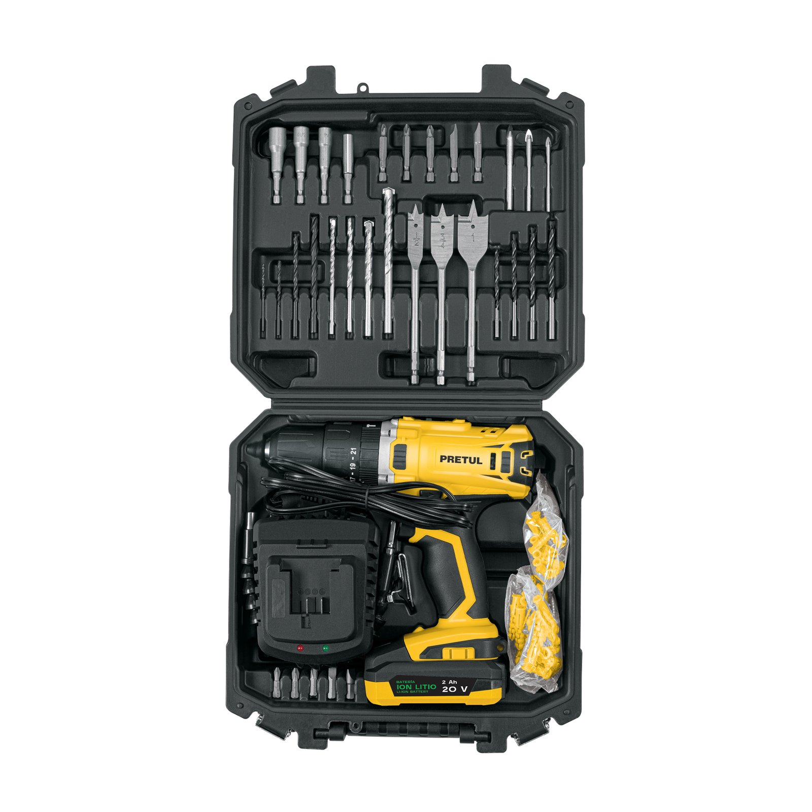 Kit rotomartillo/destornillador 1/2', 20V, 32 acc., PRETUL