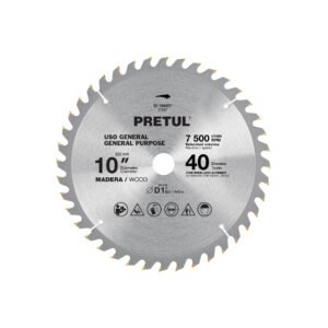 Disco sierra 10' para madera, 40 dientes centro 1', PRETUL