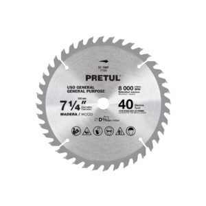 Disco sierra 7-1/4' p/madera, 40 dientes centro 5/8', PRETUL