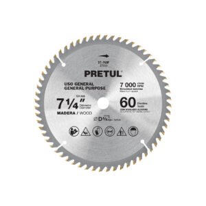 Disco sierra 7-1/4' p/madera, 60 dientes centro 5/8', PRETUL