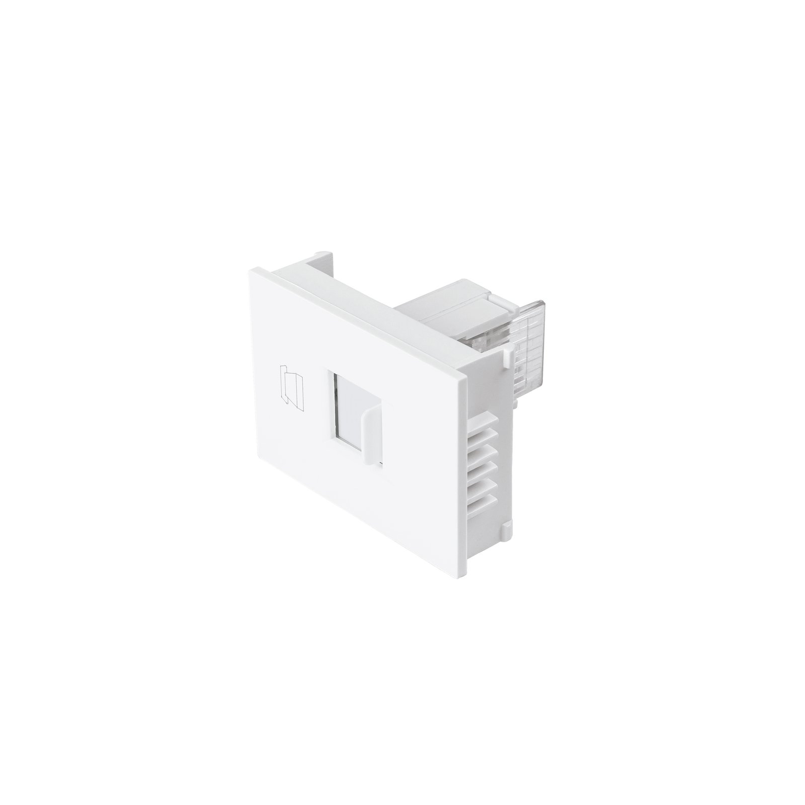 Toma de teléfono, 1.5 módulos, línea Española, color blanco